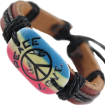 LEDER ArmBand PEACE und LOVE hellbraun schwarz